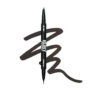 Ruby Kisses Go Brow Microblading Eyebrow Pen, Waterproof Eyebrow Pencil for Women, Dual-Ended Liquid Tattoo Brow Pencil with 4-Fork & Precise Brush Tip for Natural Hair-Like Strokes (Black Brown)
