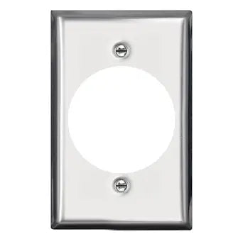 Micmi 2.12" Dia Single Hole Receptacle Outlet Metal WallPlate, 1-Gang Flush Mount Standard Size Wall Plate Cover, Corrosive Resistant, 4.5" x 2.75", Stainless Steel (Metal Wall Plate 1 Gang)