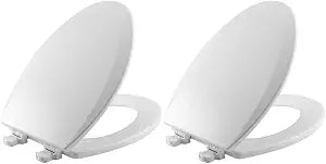 CHURCH 585EC 000 Toilet Seat with Easy Clean & Change Hinge, ELONGATED, Durable Enameled Wood, White and Bemis 1500EC 390 Lift-Off Wood Elongated Toilet Seat, 1 Pack, Cotton White