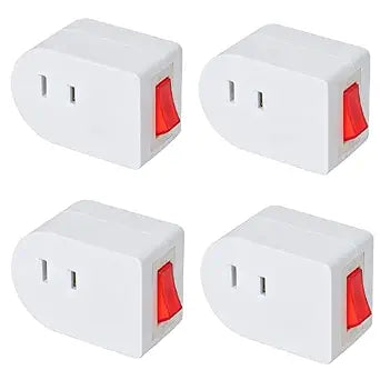 2 Prong Outlet Extender with ON/Off Switch (4 Pack), Single Port Plug-in Switch for Outlet Adapter Wall Plug, 15A 125V AC for Kitchen, Christmas Lights,Lamp,Table Fans,Home,Travel, ETL Listed,White