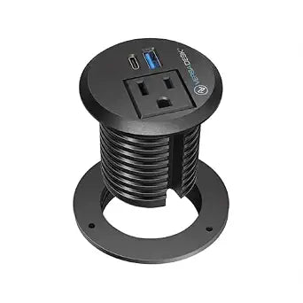 VERSADESK Desk Power Grommet with USB-A, USB-C & AC Outlet, Black