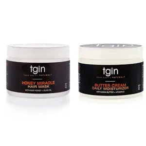 tgin Butter Cream Daily Moisturizer and Honey Miracle Hair Mask Duo for Curly, Coily and Wavy Hair, Rich Moisture and Deep Conditioning for Dry Hair, 12 oz (Set)