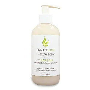 Clear Skin AHA BHA Exfoliating Cleanser Glycolic & Salicylic Acid Cleanser, Jojoba Beads - 8oz Pump