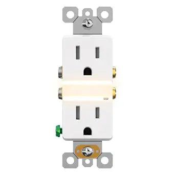 AIDA Self-Grounding Tamper Resistant Outlet with 3000K LED Night Light, 15A 125V Duplex Wall Receptacle, Cover Plate Included, White, 1 Pack