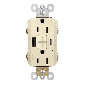 Legrand Radiant 15 Amp TR GFCI Outlet USB Type A/C Light Almond 1 Pack