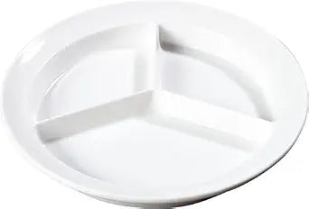 Carlisle FoodService Products Kingline Divided Plate Deep Compartment Plate with 3 Compartments for Home and Restaurant, Melamine, 8.75 Inches, White