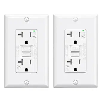 ELEGRP Outdoor GFCI Outlet 20 Amp, Self-Test GFI Electrical Outlet with Narrow Design, Tamper Resistant GFCI Receptacle with LED Indicator, UL Listed, White, Wall Plate Included, 2 Pack