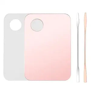 4 Pcs Makeup Mixing Tray Makeup Palette with Makeup Spatula Makeup Mixing Palette Foundation Palette for Eye Shadow Lipsticks Nail Art Beauty Salon (Pink and Transparent)