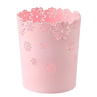Hollow Flower Plastic Wastebasket Trash Can for Home (Pink, Medium)