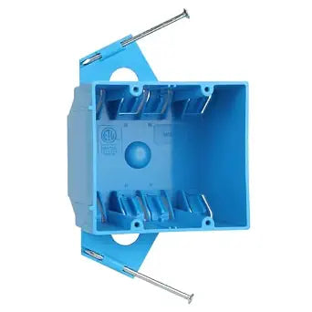 2-Gang Nail-On New Work Outlet Box Blue 32 cu in, ETL Listed