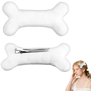 SIOTMERA Large Bone Hair Clips - 2Pcs 6 Inch White Plush Dog Bone Alligator Clips for Birthday Cosplay Costume Party Daily Wear Hair Pins Halloween Hair Accessories for Women Girls