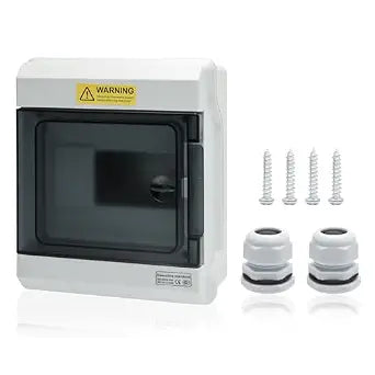 6 Way Distribution Protection Box,ABS/PC Alloy Plastic Transparent Cover Circuit Breaker Box IP66 Waterproof Distribution Box with DIN Rail and Waterproof Connector