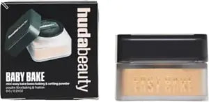 Huda Baby Bake Mini Easy Bake Loose Baking & Setting Powder - Kunafa (deep tan and rich skin tones. golden undertones brighten and disguise under-eye darkness) .21 Oz