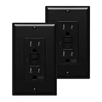 [2 Pack] WEBANG Self-Test GFCI Outlets, Tamper-Resistant and Weather-Resistant, GFCI Receptacle with LED Indicator, Decorative Wall Plates and Screws Included, 15 Amp/125 Volt, UL Listed, Black