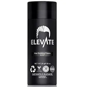 ELEVATE Hair Fibers to Instantly Thicken & Completely Conceal Thinning Balding Areas Loss in 30 Seconds for Men & Women (BLACK) 28g Size - 100% Natural & Undetectable Keratin Fibers