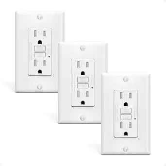 TESSAN GFCI Outlet 15 Amp 3 Pack, GFI Electrical Wall Receptacle, White