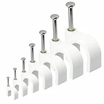 350Pcs White Cable Clips with Steel Nails, Multi Sizes 4-10mm, Wall Mount Wire Holders for Home Office Cable Management