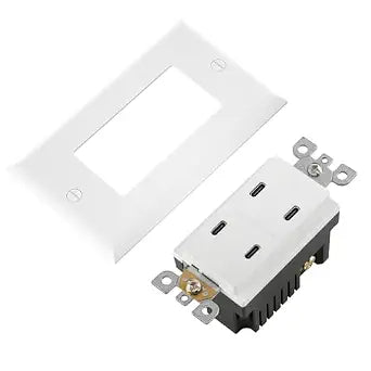 Wengart 4-Port USB-C Wall Outlet, 4.8A Multi-Port Electrical Socket for Mobile Hardware & Battery-Powered Gadgets, UL Listed Wall Charger Receptacle with Plate, No AC Outlets, White