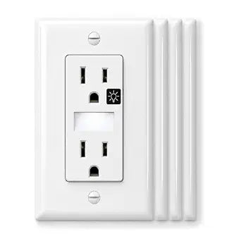 SOZULAMP Night Light Wall Outlet, 15A 125V Receptacle, Glossy White, 4 Pack