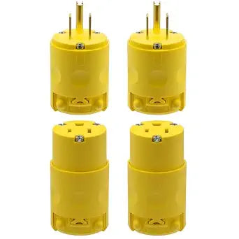 ELEGRP Straight Blade Electrical Plug and Connector Set 15 Amp 125 Volt NEMA 5-15P NEMA 5-15R 2 Pole 3 Wire Grounding, Commercial Grade, Yellow, 2 Set