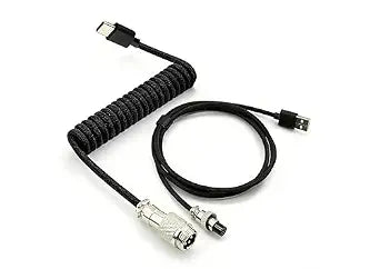 Custom Coiled USB C Cable for Gaming Keyboard, Double-Sleeved Mechanical Keyboard Cable with Detachable Metal Aviator,USB-C to USB-A (1.8 M,Black)