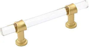 Goldenwarm 10 Pack 4 Inch Matte Gold Cabinet Pull Clear Acrylic Furniture Hardware Glass Cabinet Hardware for Kitchen Cupboard Bathroom