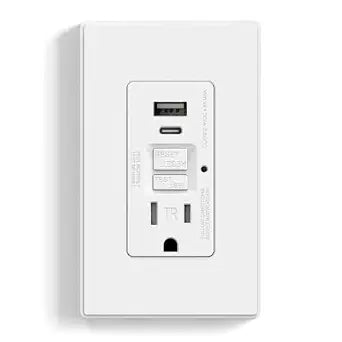 ELEGRP GFCI Outlet with USB Ports, 15 Amp Self-Test GFCI Combination with USB Ports, 24W Max Total Output, Tamper Resistant GFCI USB Outlet with Wall Plate, UL Listed, Matte White, 1 Pack