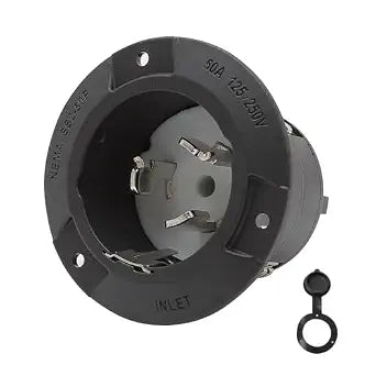 Nema SS 2-50P 50Amp 125/250V Twist Lock Marine Shore Power Inlet with Weatherproof Cover. Heavy Duty 50Amp Camper Boat Assembly Plug, ETL Verified Black