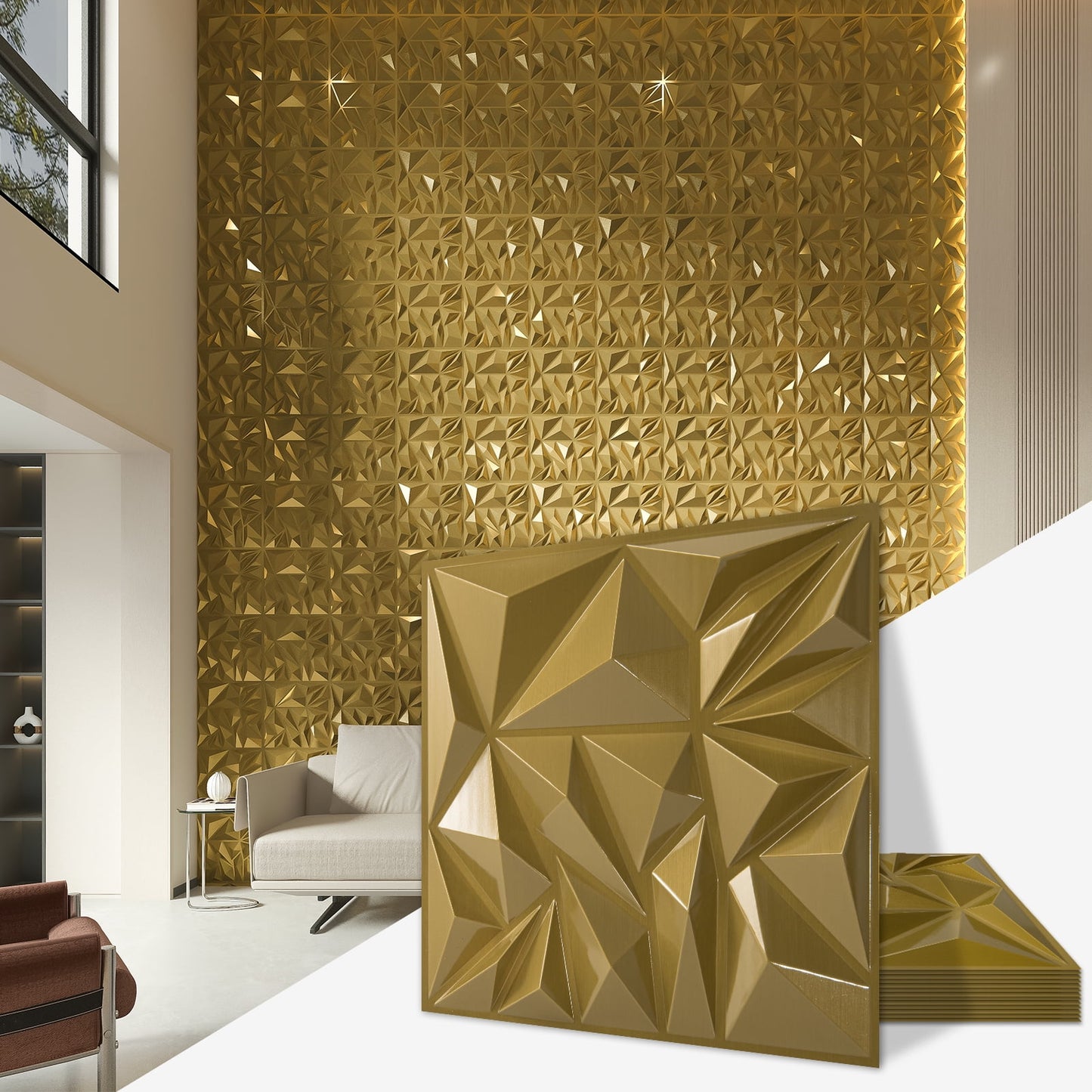33 Pcs 11.8'' x 11.8'' PVC 3D Wall Panel Diamond for Interior Home Decor,White Accent Wall Panles for TV Background,3D PVC Wall Covering