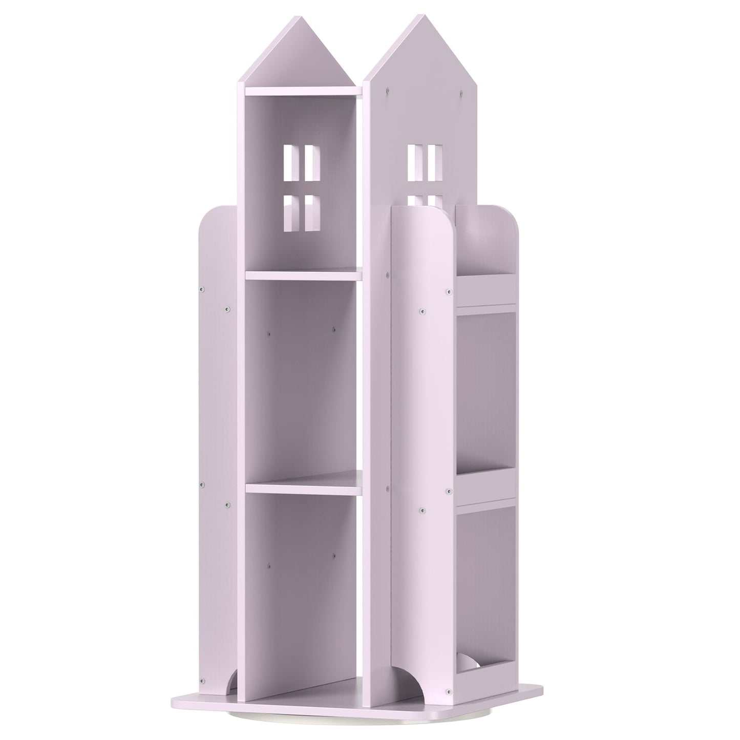 360Â° Rotating Kids Bookshelf, Pink Engineered Wood House-Shaped Bookcase, 38in Tall Storage Organizer for Bedroom, Playroom, Living Room