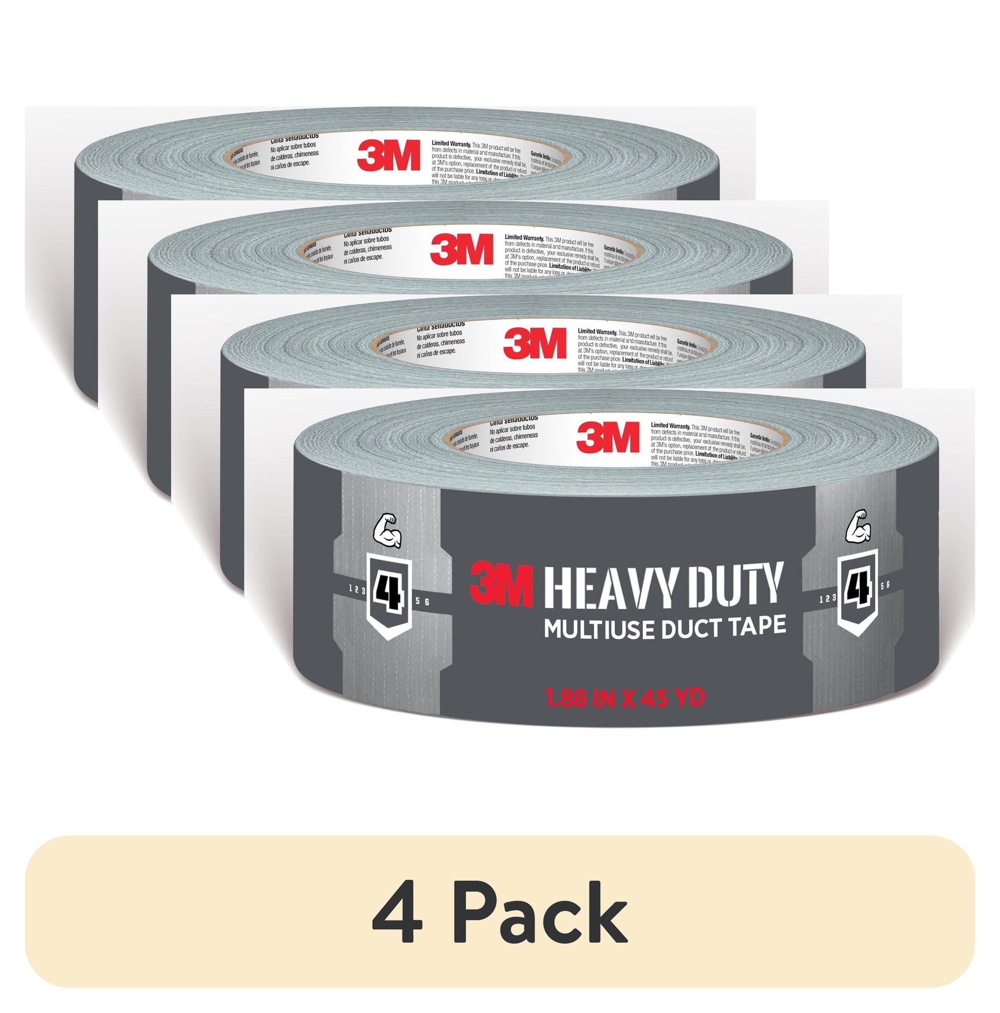 (4 pack) 3M Heavy Duty Grey Duct Tape, 1.88 in. x 45 yd., 1 Roll