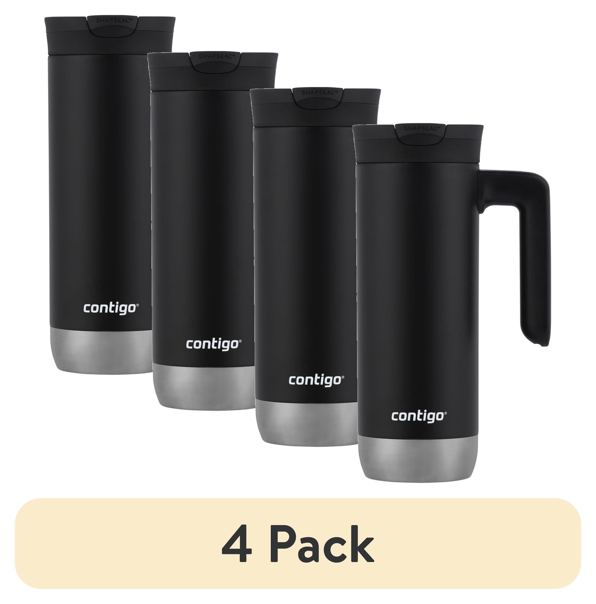(4 pack) Contigo Huron 2.0 Stainless Steel Travel Mug with SNAPSEAL Lid and Handle in Black, 20 fl oz.
