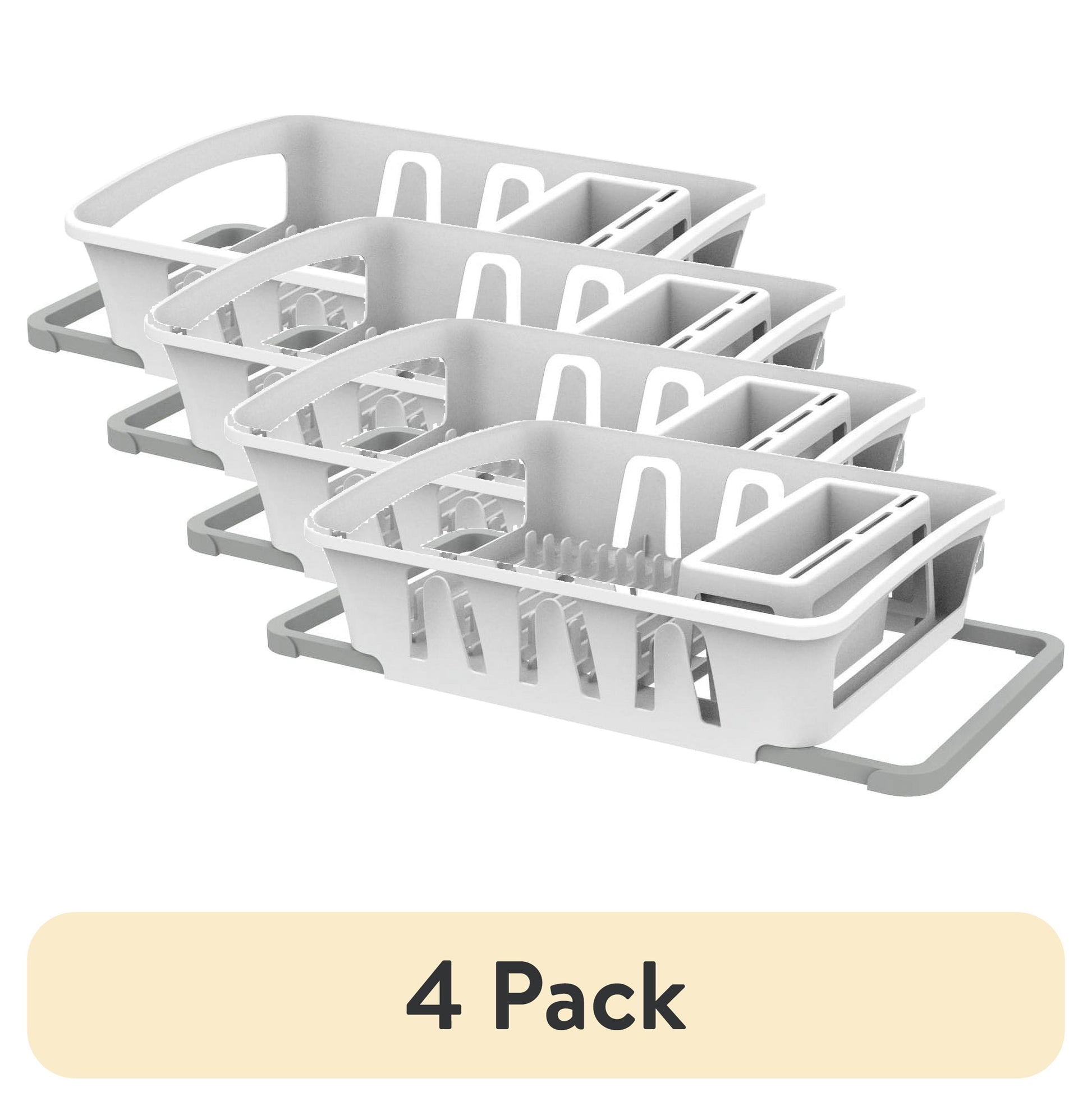 (4 pack) Mainstays Expandable Kitchen Dish Drying Rack with Utensil Holder, Countertop Dish Drainer Rack for Plates, Cups and Kitchen Sink Organization, White