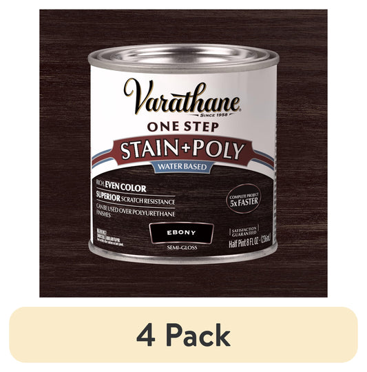 (4 pack) Ebony, Varathane One Step Interior Wood Stain + Polyurethane, Semi-Gloss -384359, Half Pint