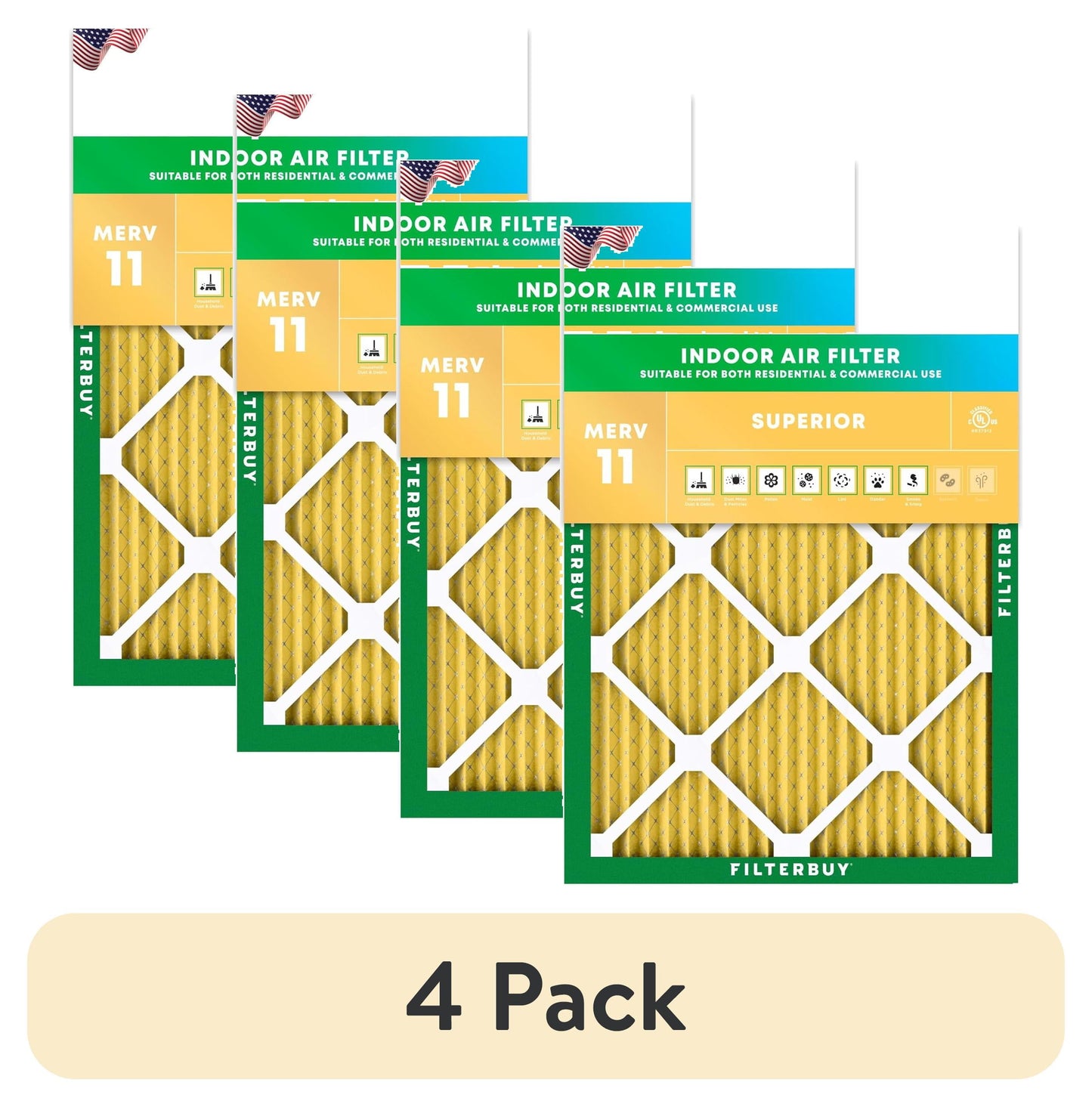 (4 pack) Filterbuy 20x25x1 MERV 11 Defensa contra AlÃ©rgenos, Filtros de Aire Plisados para HVAC/AC/horno (1-Pack)