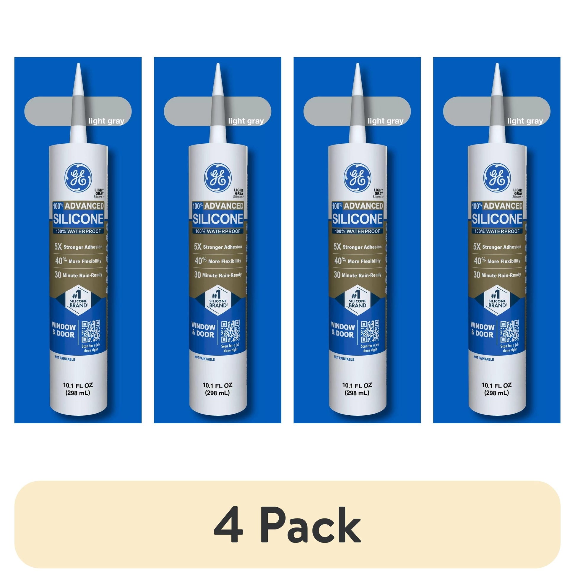 (Paquete de 2) Sellador de Ventanas y Puertas de Silicona Avanzada GE, Paquete de 1, Cartucho Gris de 10.1 fl oz