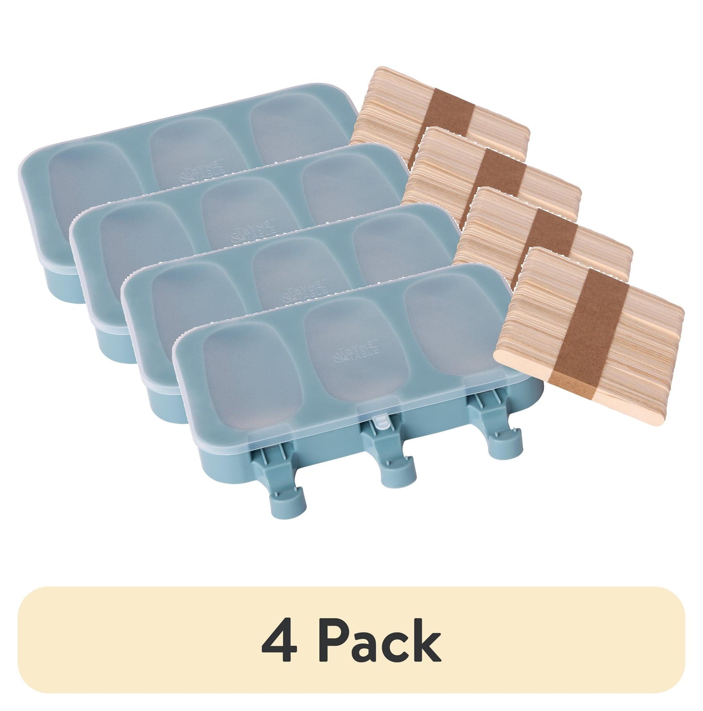 (4 pack) Thyme & Table Silicone Popsicle Mold with Wooden Sticks, 1 Count per Pack