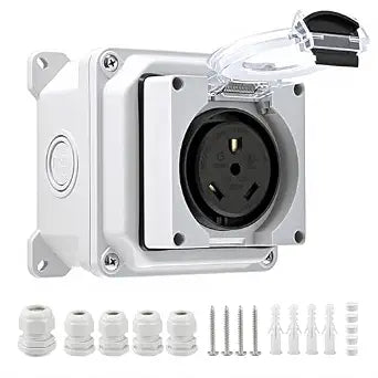 30 Amp RV Power Outlet Box, Weatherproof NEMA TT-30R Receptacle 125V, Heavy Duty Outdoor Electrical Box for RV Camper, EV Charging, Generator, Welder, UL Listed, IP66 Waterproof