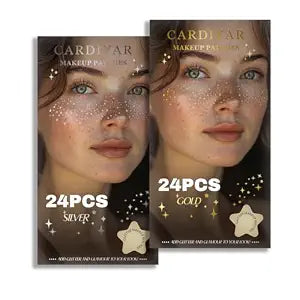 Glitter Freckles, 24PCS Glitter Freckles Face Tattoo, Sparkle Freckles for Women, Waterproof Gold Temporary Face Tattoos Glitter Glow Up Patches Makeup Patches Mardi Gras Festival (Gold & Silver)