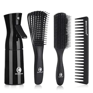 BRUSHZOO Hair Brush Set for Women, Men, and Kids - Detangling Brushes for Curly and Natural 3/4abc Hair, Wide Tooth Comb, Detangler Brush, and Hair Spray Bottle