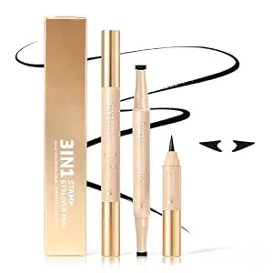 Winged Eyeliner Stamp, 3 in 1 Waterproof Eyeliner Liquid Liner Black with Felt Tip Pen for Perfect Wings, Smudgeproof, Long Lasting Wing Eye Liner Stamps Easy Cat Eye Stencil Makeup Tools for Women