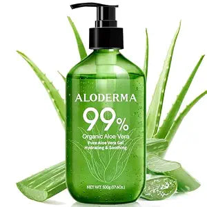 Aloderma Aloe Vera Gel - Large 17.6oz Value Pump - Made within 12 Hours of Harvest with 99% Organic Aloe Vera, Lightweight, Non-Sticky for Sunburns, Natural, Soothing Aloe Vera for Face & Hair