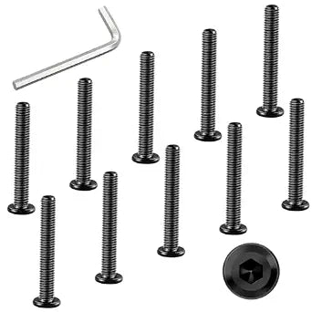 M6 x 55mm Bolt, 10 Pcs Per Set with 1 Hex Spanner, Flat Head Hex Socket Cap Bolts, Alloy Steel Black Oxide Full Thread, for Furniture, Shelves, Crib, Tables and Chairs Assembly (55 mm)