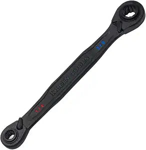 KLEIN TOOLS 68214 4-in-1 Reversible Ratchet Wrench, Box Wrench, SAE Hex Sizes 1/4, 5/16, 3/8, and 7/16-Inch, 90-Tooth Ratchet, Pass-Through Design