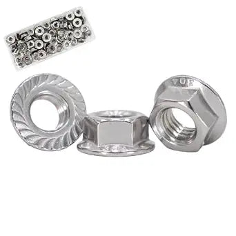 M6x1.0 Flange Nut,50 Pack,304 Stainless Steel Hex Serrated Flange Lock Nut