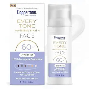Coppertone Every Tone Invisible Face Sunscreen Lotion SPF 60, 1.7 FL OZ