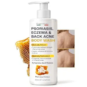 Pharmlitalia Psoriasis & Antifungal Body Wash with Manuka Honey | Eczema Body Wash for Sensitive Skin, Ringworm, Back Acne & Jock Itch | 1% Tolnaftate | 6.76 Fl Oz