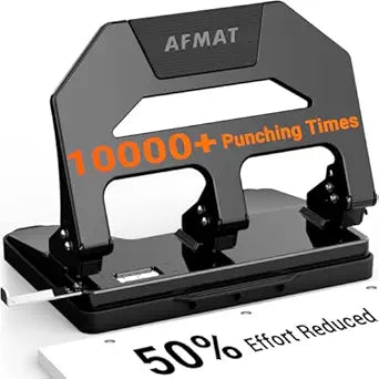 AFMAT HPX2 Heavy Duty 3 Hole Puncher, 40-Sheet Paper Punch Heavy Duty, 50% Reduced Effort Three Hole Punch, 10K+ Uses, Metal Hole Puncher 3 Ring w/Large Tray, Bulit-in S.S. Paper Guide(Black)