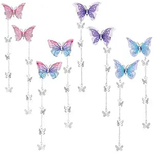 PAGOW 8pcs Butterfly Hair Tassel Clips, Cute Alligator Barrettes