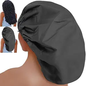 Sheomern 3 Pcs Super Jumbo Adjustable Satin Lined Shower Caps for Long Hair & Braids, Extra Large Shower Cap for Women & Men, Reusable XL with Waterproof Edge for Dreadlocks, Locs (Black)